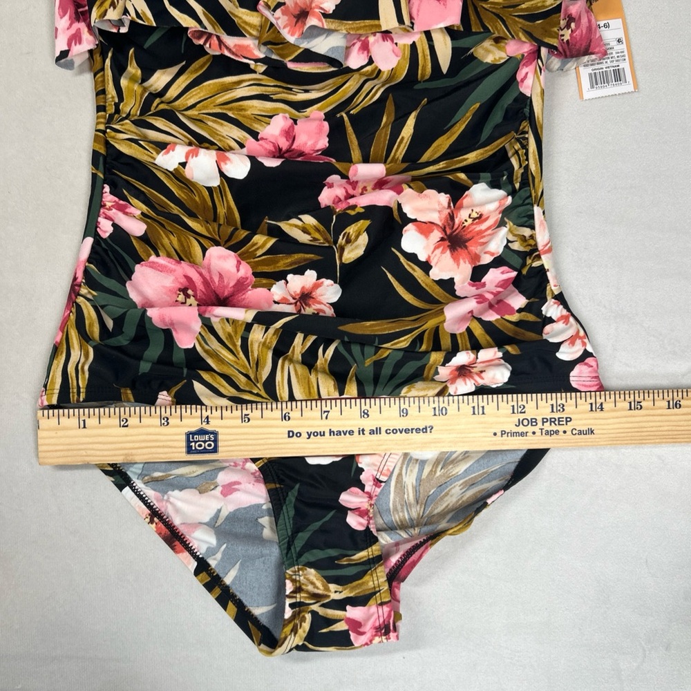 Kona Sol Women's Double Flounce Front High Coverage One Piece Swimsuit - Picture 10 of 11